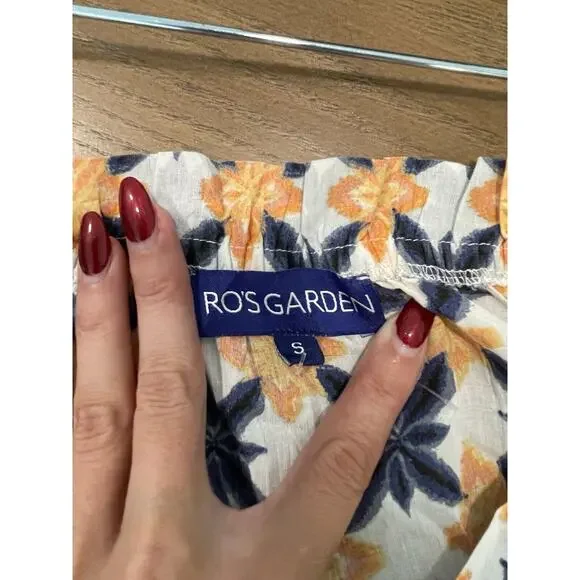 Ro's Garden Blue White Floral Lavinia Rachel Shirt Bell Cuff Block Cotton S - Picture 8 of 9